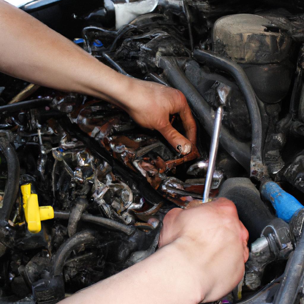 Person repairing a car engine