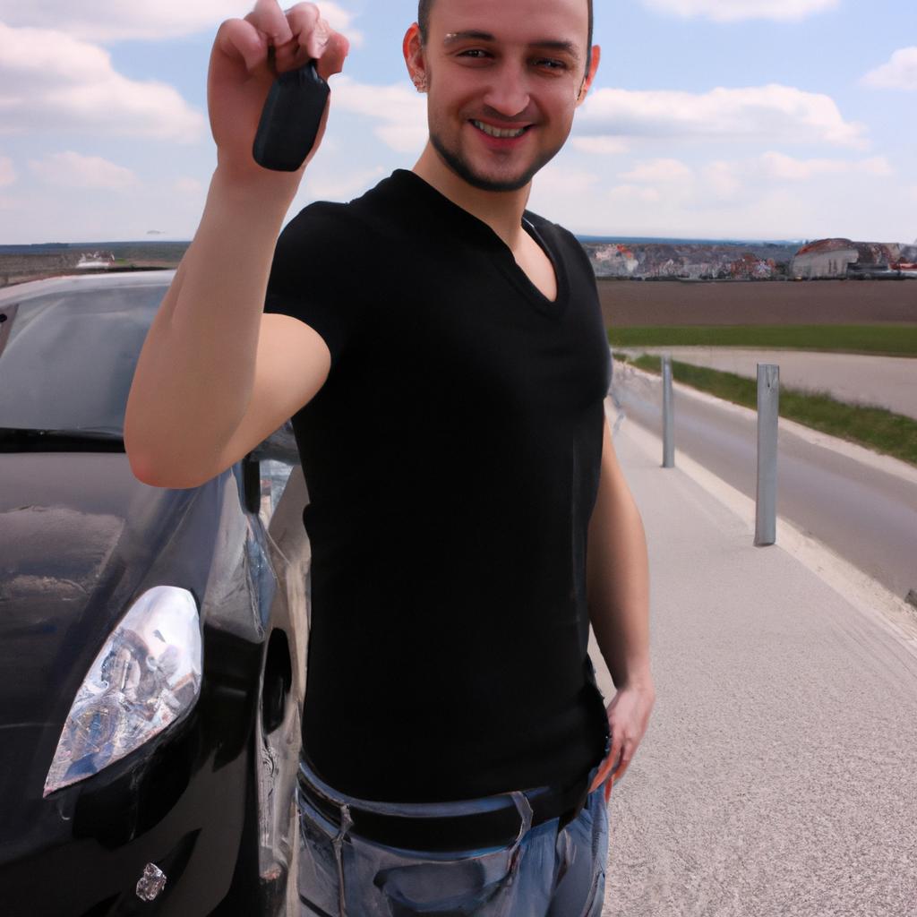 Person holding car keys, smiling