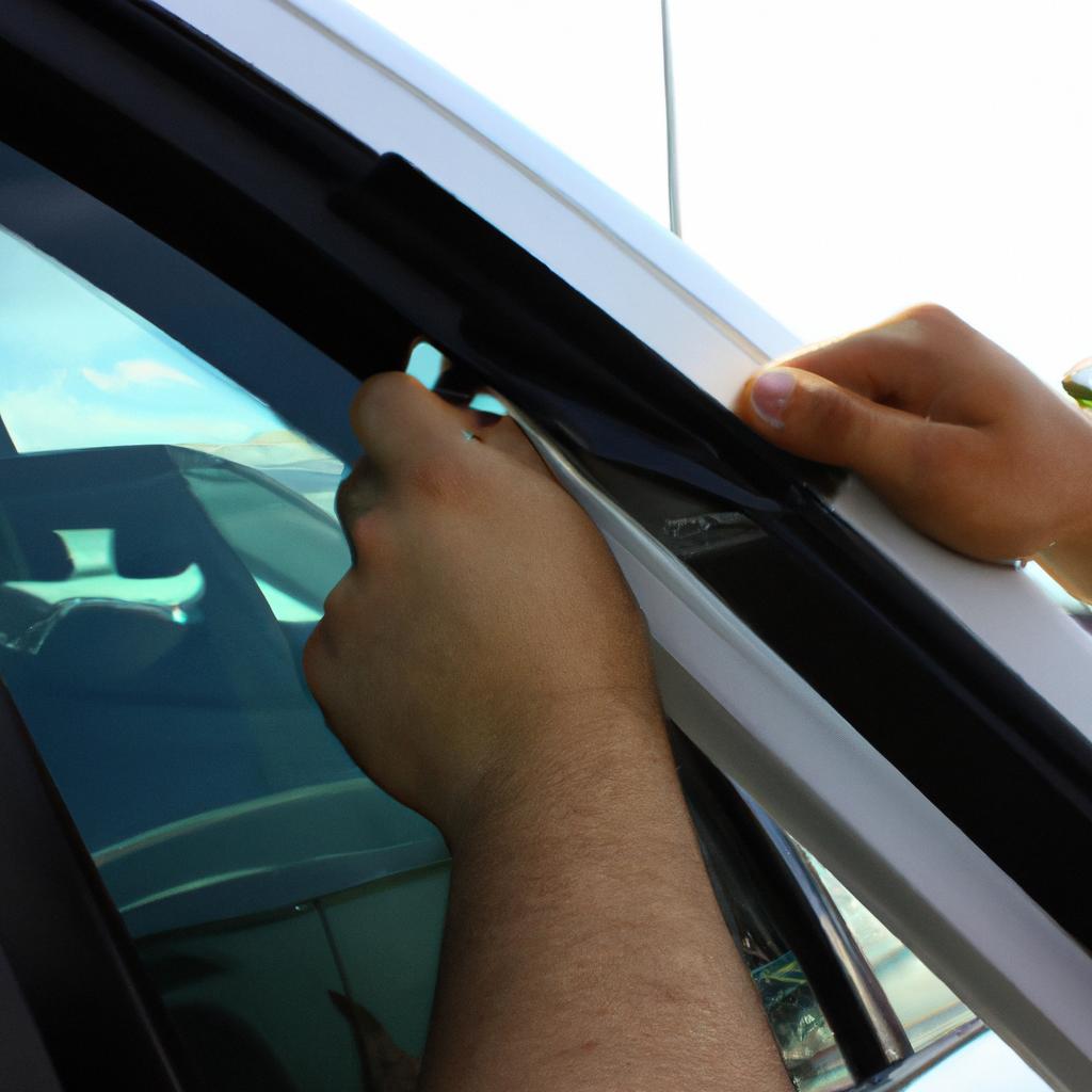 Person fixing car window glass