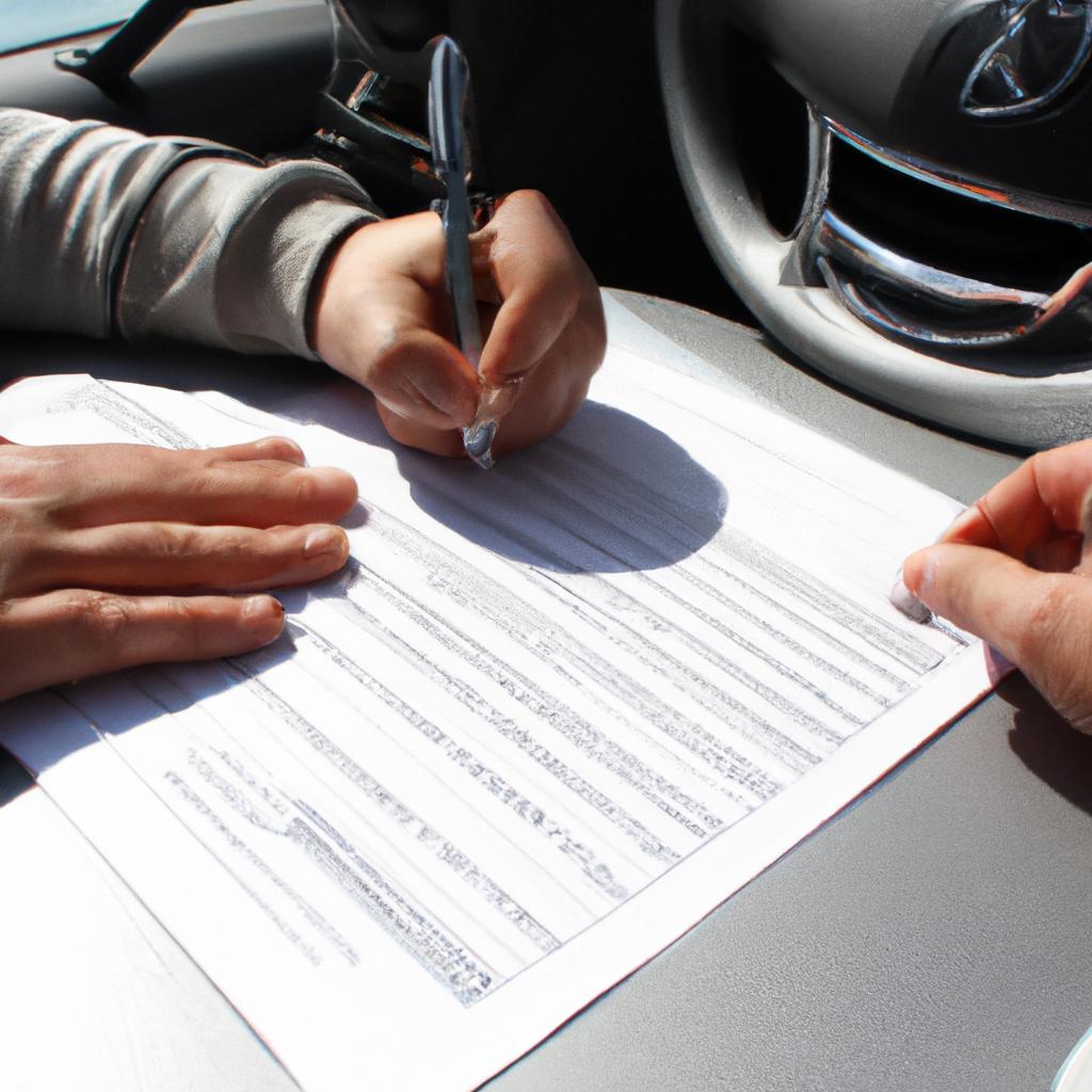 Person signing car loan documents