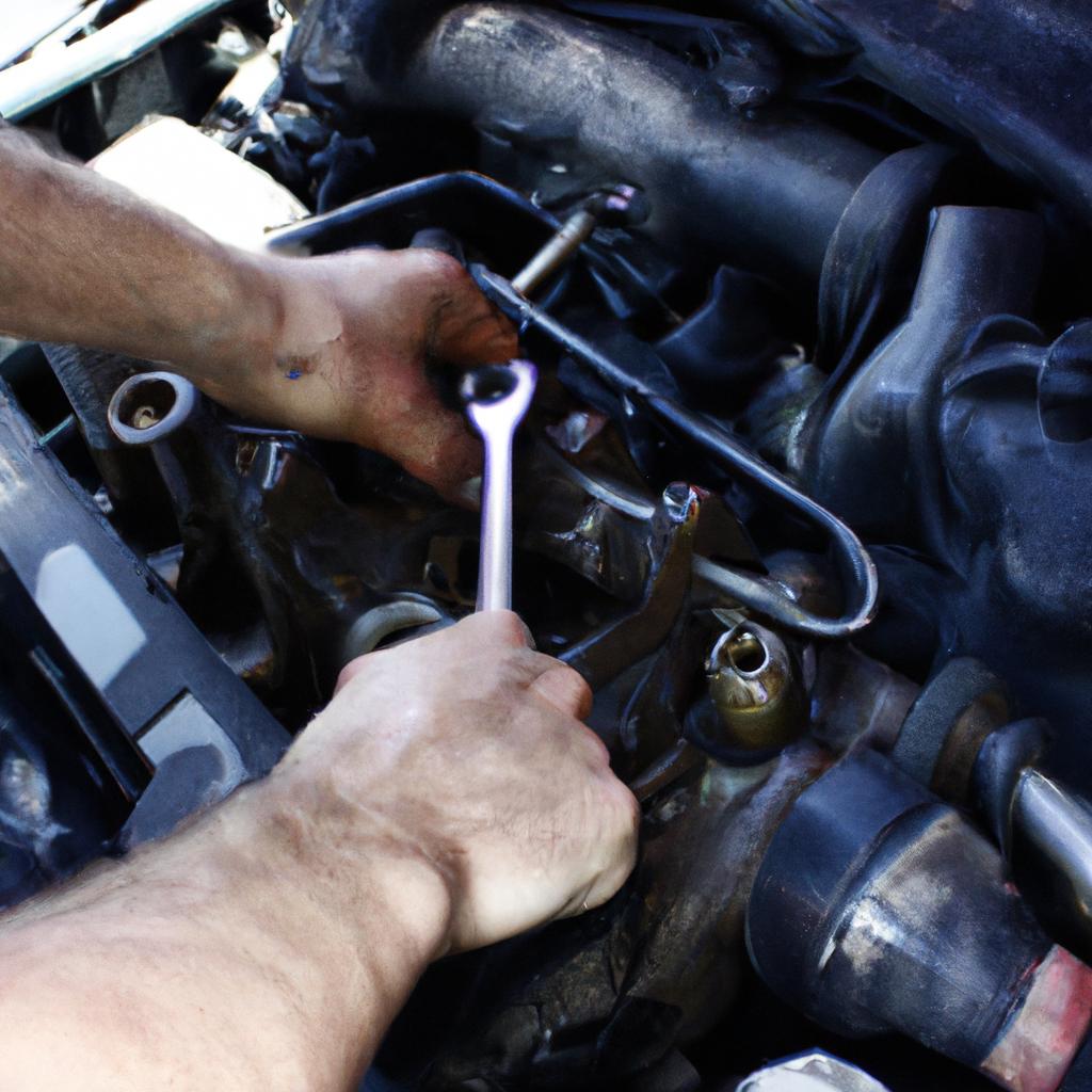 Person repairing car engine