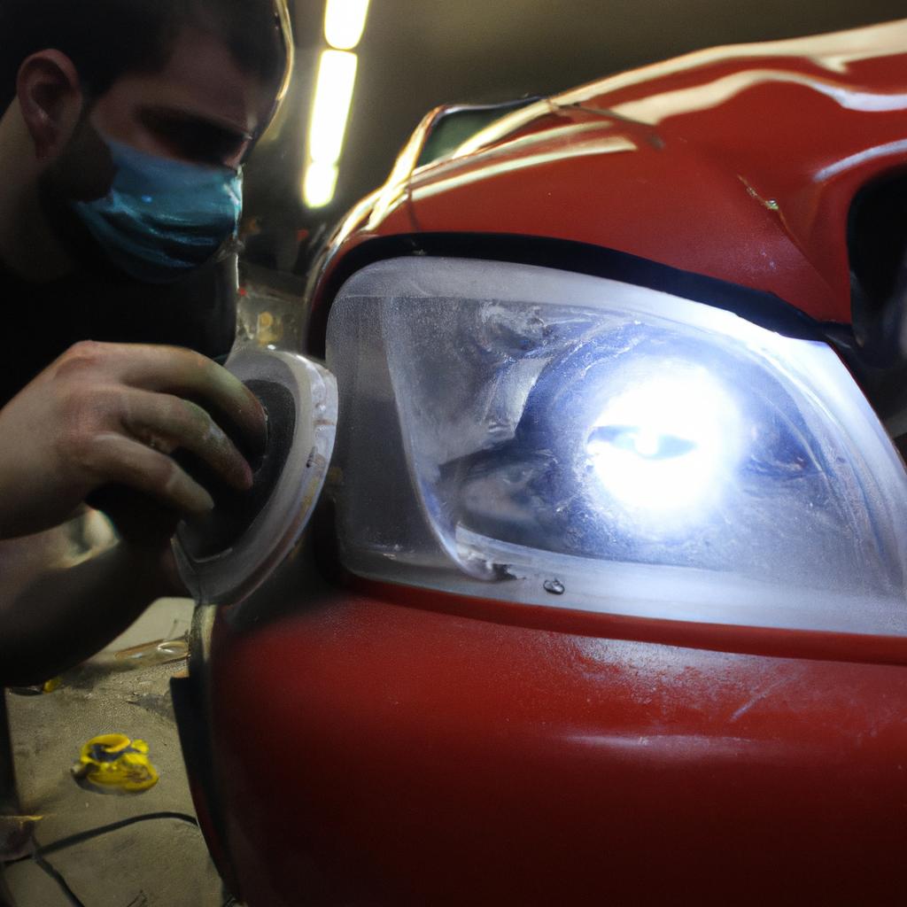 Person restoring car headlights professionally